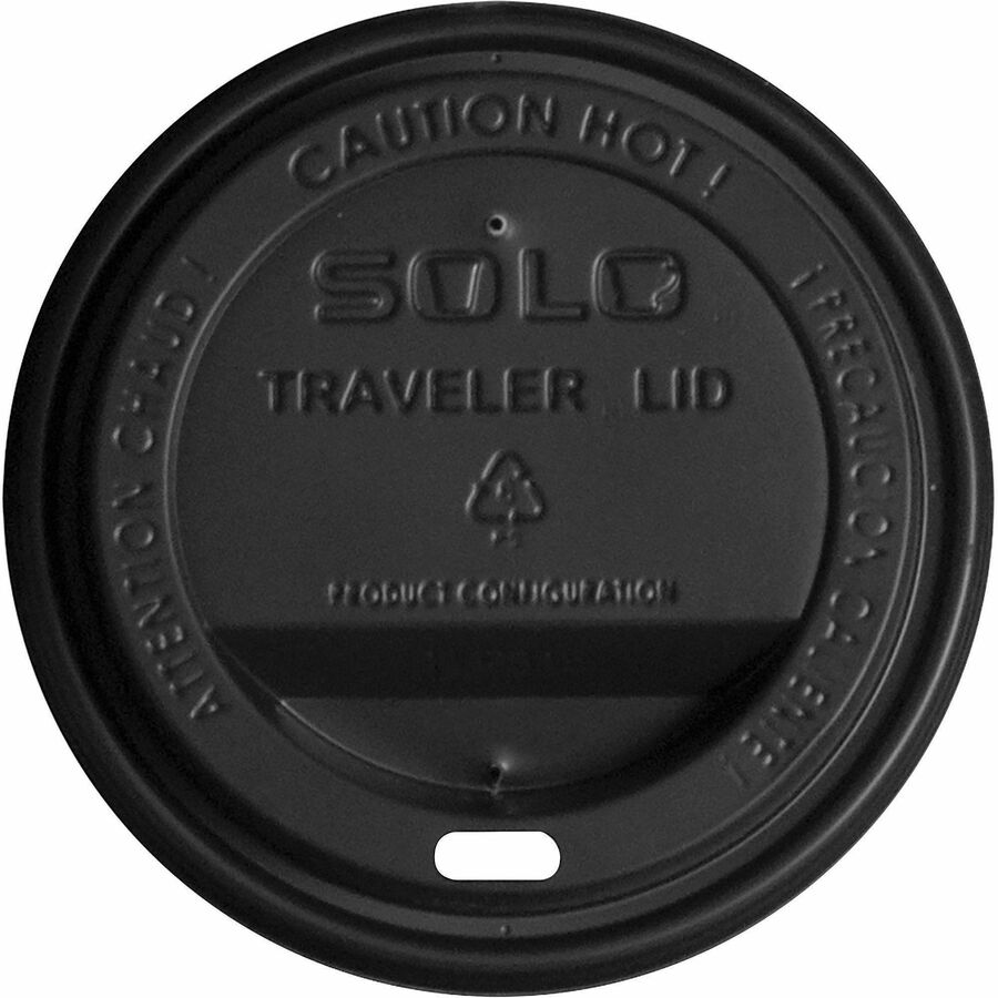 Solo 10-24 oz PS Plastic Traveler Dome Cup Lid - Black - Dome - 3.7" Diameter - Plastic, Polystyrene - Black - 10 / Carton