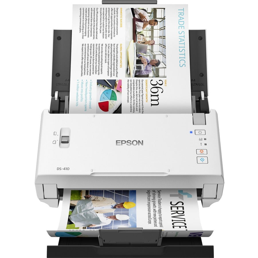 Epson DS-410 Sheetfed Scanner - 600 dpi Optical - 48-bit Color - 16-bit Grayscale - 26 ppm (Mono) - 26 ppm (Color) - Duplex Scanning - USB