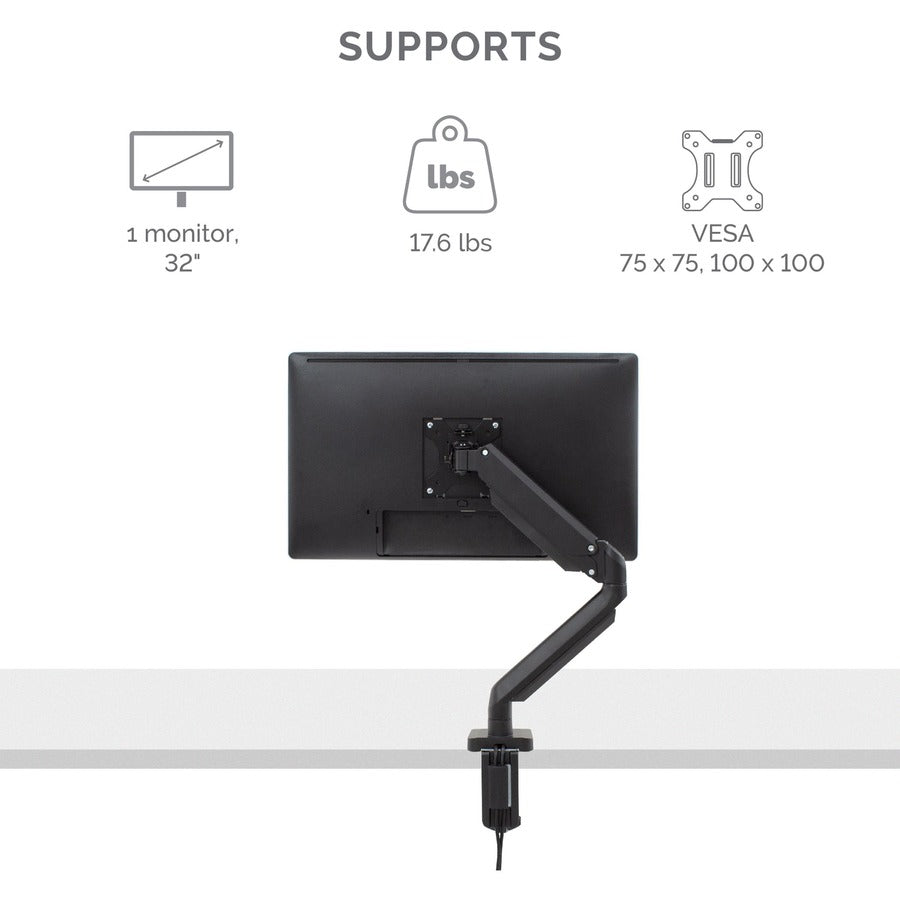 Fellowes Platinum Mounting Arm for Monitor - Black - Height Adjustable - 1 Display(s) Supported - 19.70" to 32" Screen Support - 17.60 lb Load Capacity - 75 x 75, 100 x 100 - VESA Mount Compatible - Steel - 1 Unit