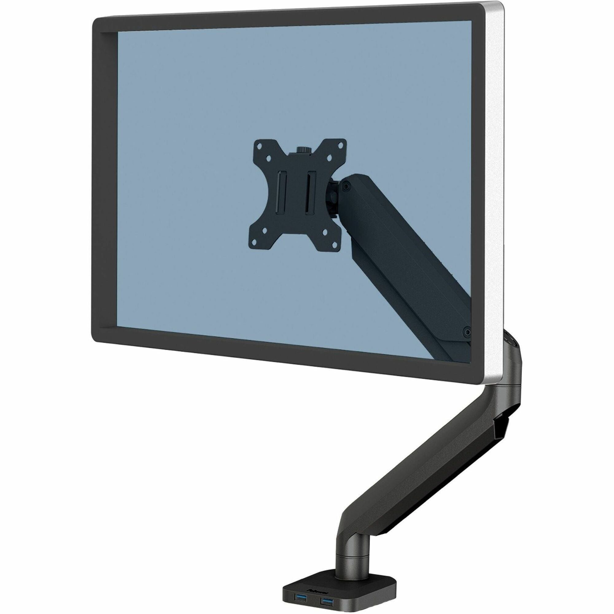 Fellowes Platinum Mounting Arm for Monitor - Black - Height Adjustable - 1 Display(s) Supported - 19.70" to 32" Screen Support - 17.60 lb Load Capacity - 75 x 75, 100 x 100 - VESA Mount Compatible - Steel - 1 Unit