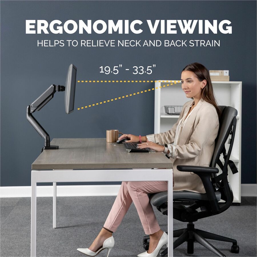 Fellowes Platinum Mounting Arm for Monitor - Black - Height Adjustable - 1 Display(s) Supported - 19.70" to 32" Screen Support - 17.60 lb Load Capacity - 75 x 75, 100 x 100 - VESA Mount Compatible - Steel - 1 Unit