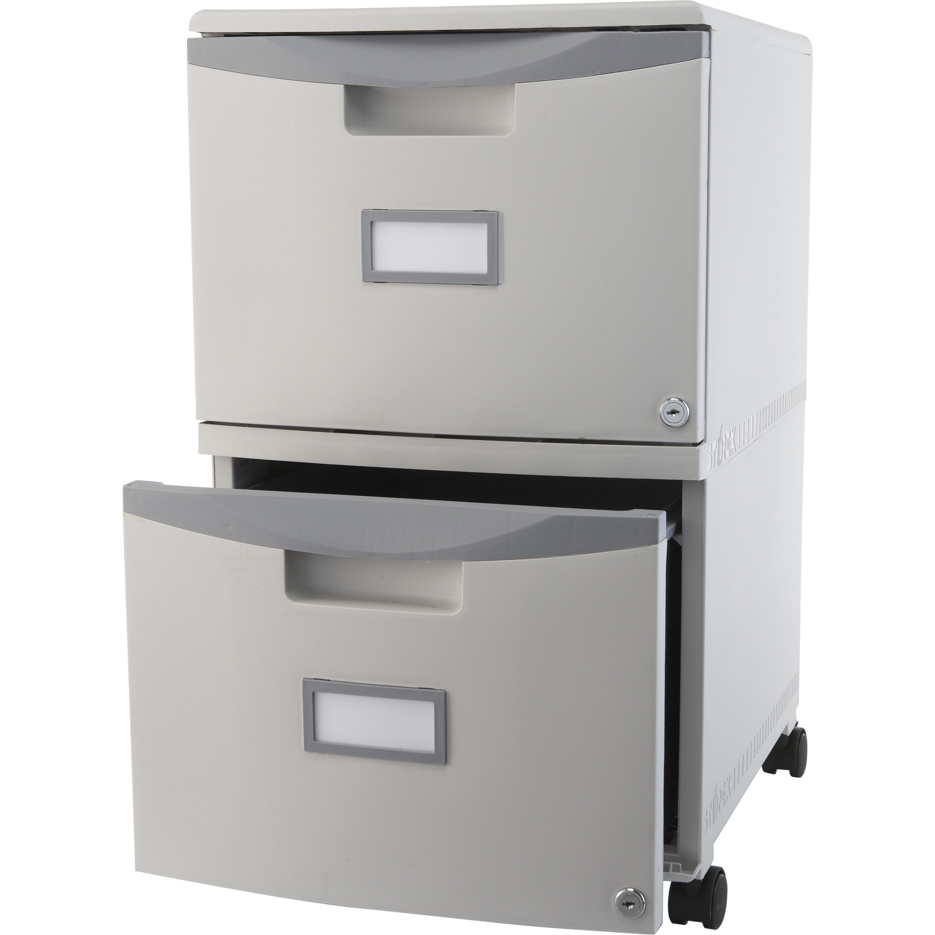 Storex Single/Double Poly Filing Drawer - 14.1" Length x 31.8" Width x 26" Height - 2 x Drawer(s) for File - Lightweight, Stackable, Moisture Resistant, Rust Resistant, Lockable, Durable, Label Holder, Locking Casters, Dent Resistant, Scratch Resistant...