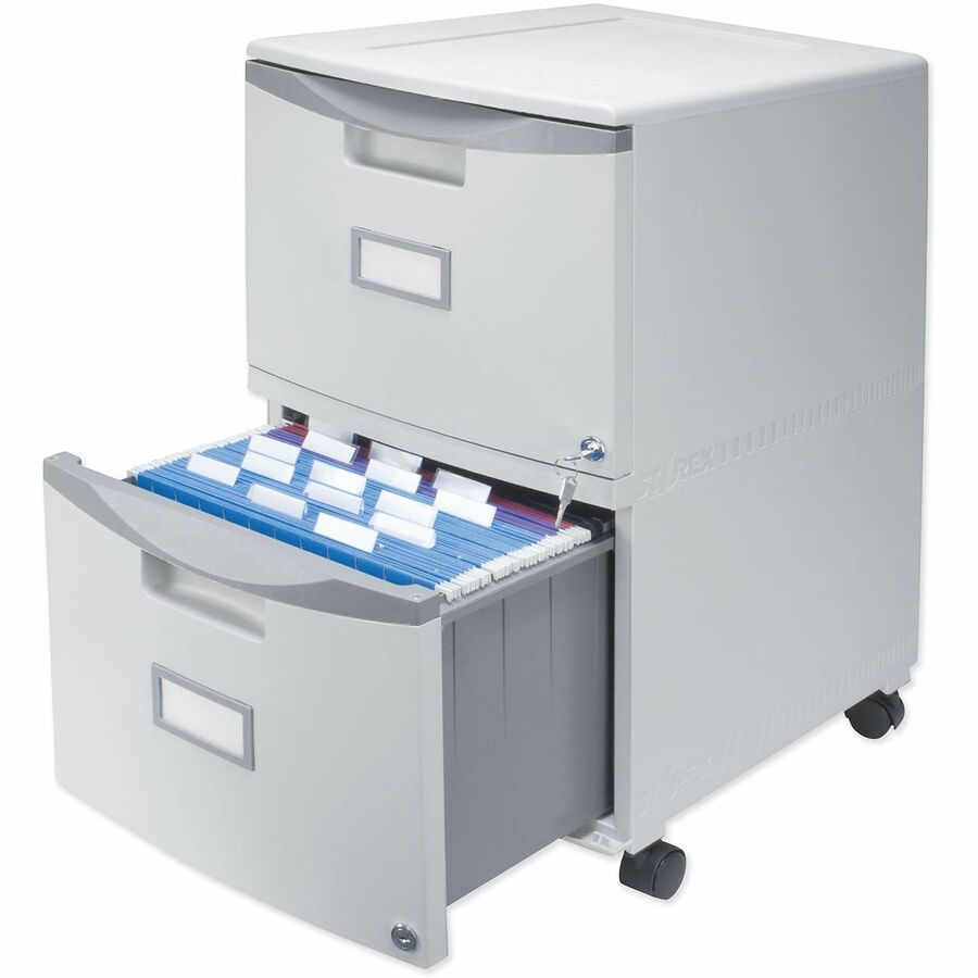 Storex Single/Double Poly Filing Drawer - 14.1" Length x 31.8" Width x 26" Height - 2 x Drawer(s) for File - Lightweight, Stackable, Moisture Resistant, Rust Resistant, Lockable, Durable, Label Holder, Locking Casters, Dent Resistant, Scratch Resistant...