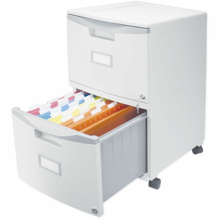 Storex Single/Double Poly Filing Drawer - 14.1" Length x 31.8" Width x 26" Height - 2 x Drawer(s) for File - Lightweight, Stackable, Moisture Resistant, Rust Resistant, Lockable, Durable, Label Holder, Locking Casters, Dent Resistant, Scratch Resistant...