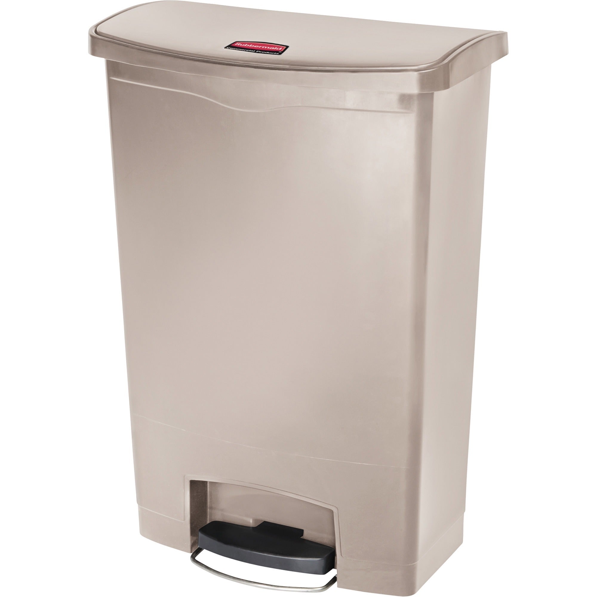 Rubbermaid Commercial 24G Slim Jim Step-On Container - Step-on Opening - 24 gal Capacity - Rectangular - Manual - Durable, Foot Pedal, Easy to Clean, Hinged, Fire-Safe, Chemical Resistant - 32.5" Height x 13.9" Width - Plastic, Resin - Beige - 1 Each