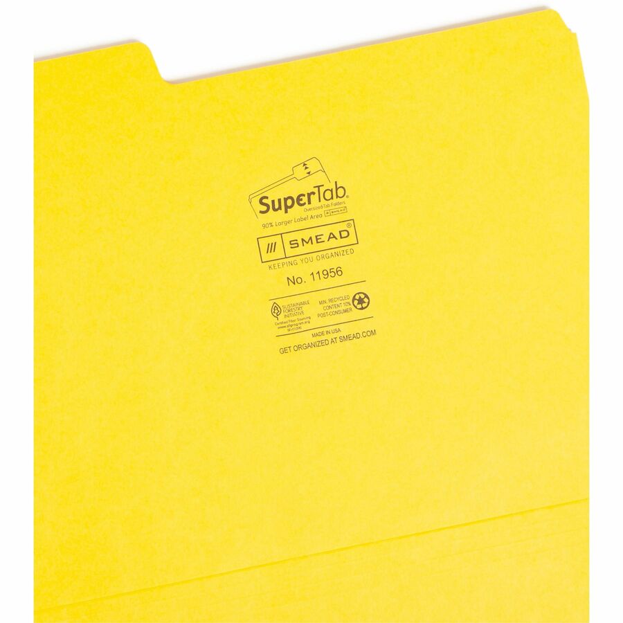 Smead SuperTab 1/3 Tab Cut Letter Recycled Top Tab File Folder - 8 1/2" x 11" - Assorted Tab Position - 11 pt. - Blue, Green, Red, Yellow - 10% Recycled - 24 / Pack