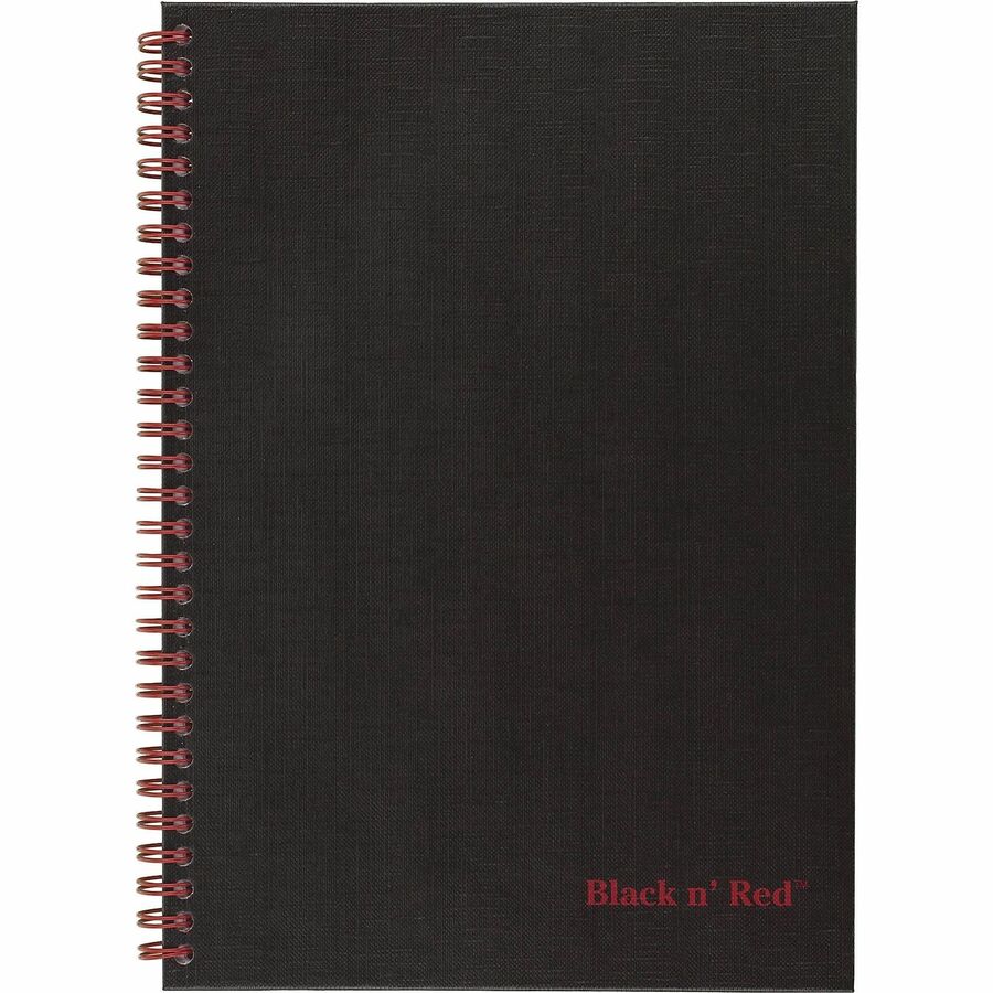 Black n' Red Hardcover Business Notebook - 70 Sheets - Twin Wirebound - Ruled Front Ruling x 9.9" Width x 7" Length - Black/Red Cover - Bleed Resistant, Ink Resistant, Hard Cover, Perforated, Foldable - 1 Each