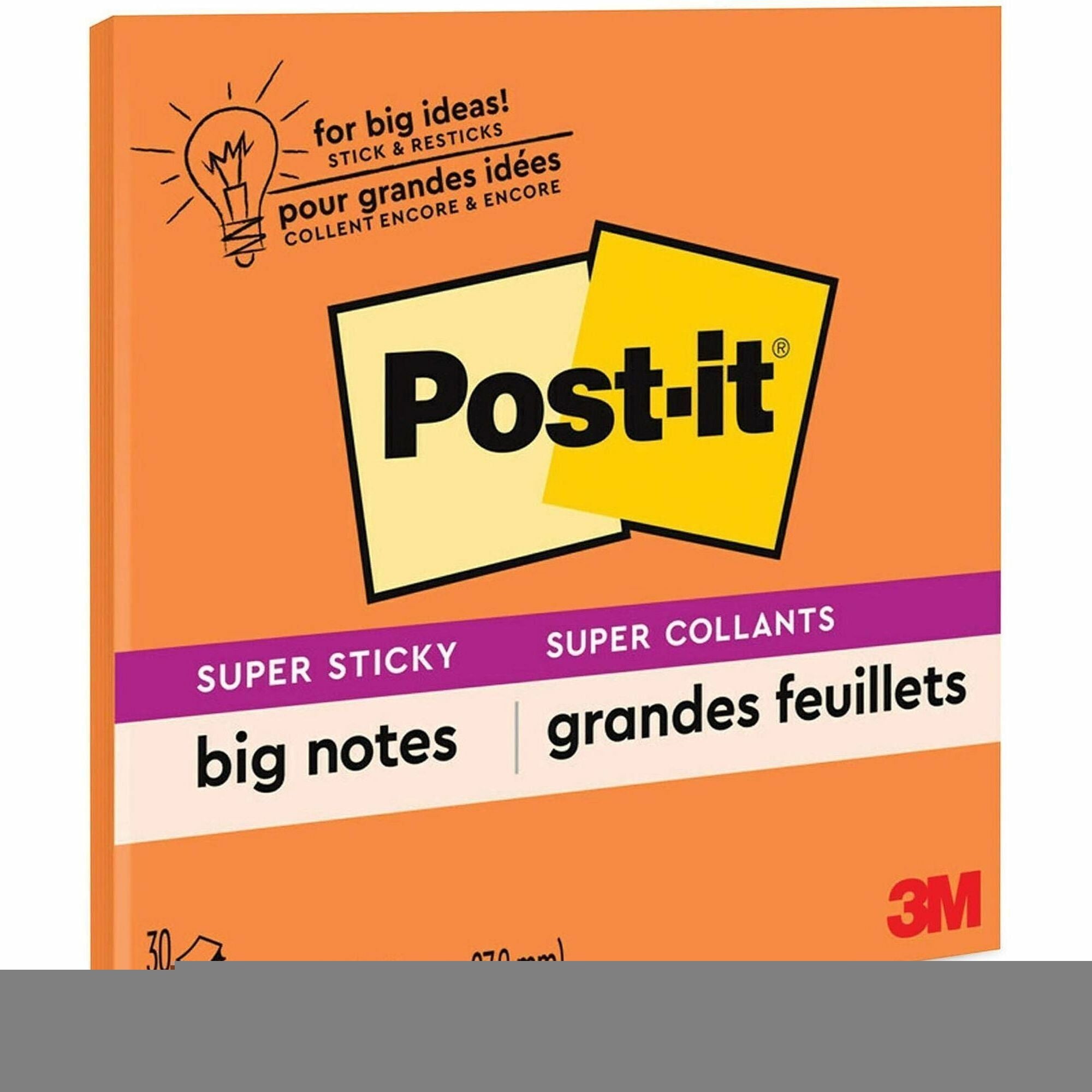 Post-it® Super Sticky Big Note - 30 x Orange - 11" Flag/Note Width x 11" Flag/Note Length - Square - 30 Sheets per Pad - Orange - Sticky, Removable - 1 Each