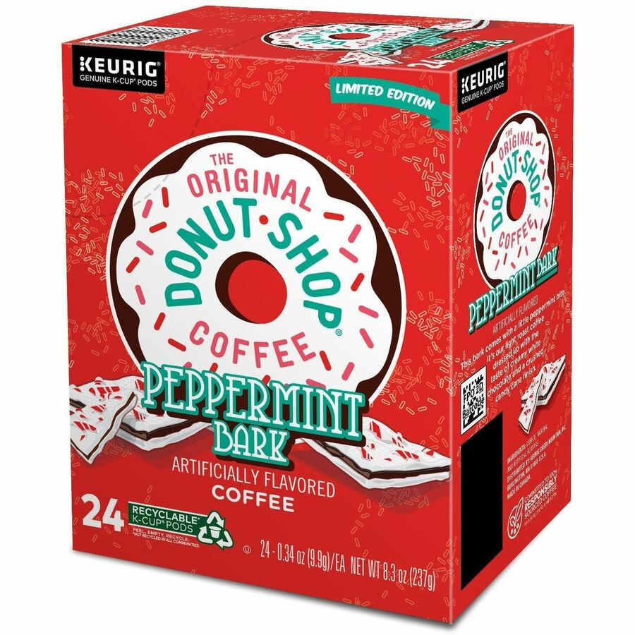 The Original Donut Shop® K-Cup, Pod Peppermint Bark Keurig Single-Serve K-Cup Pods, Light Roast Coffee, 24 Count - Compatible with K-Cup Brewer - Light - K-Cup, Pod - Peppermint Bark - Kosher - 24 / Box