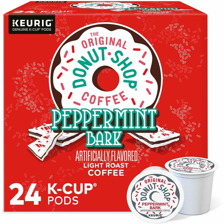 The Original Donut Shop® K-Cup, Pod Peppermint Bark Keurig Single-Serve K-Cup Pods, Light Roast Coffee, 24 Count - Compatible with K-Cup Brewer - Light - K-Cup, Pod - Peppermint Bark - Kosher - 24 / Box