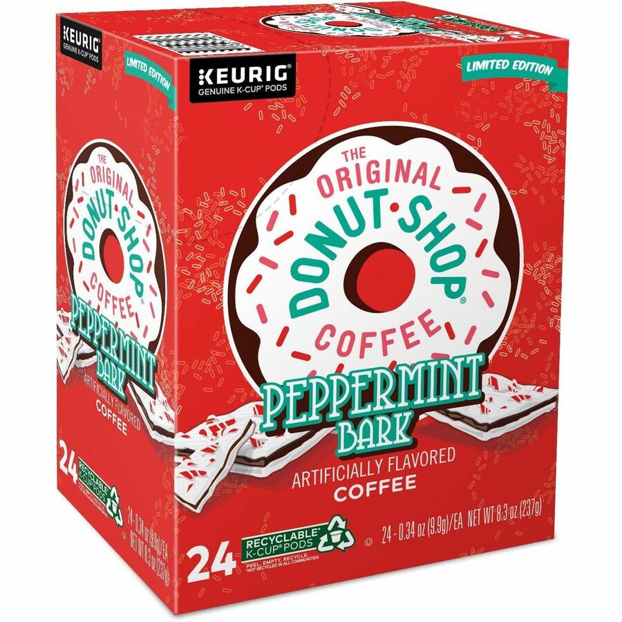 The Original Donut Shop® K-Cup, Pod Peppermint Bark Keurig Single-Serve K-Cup Pods, Light Roast Coffee, 24 Count - Compatible with K-Cup Brewer - Light - K-Cup, Pod - Peppermint Bark - Kosher - 24 / Box