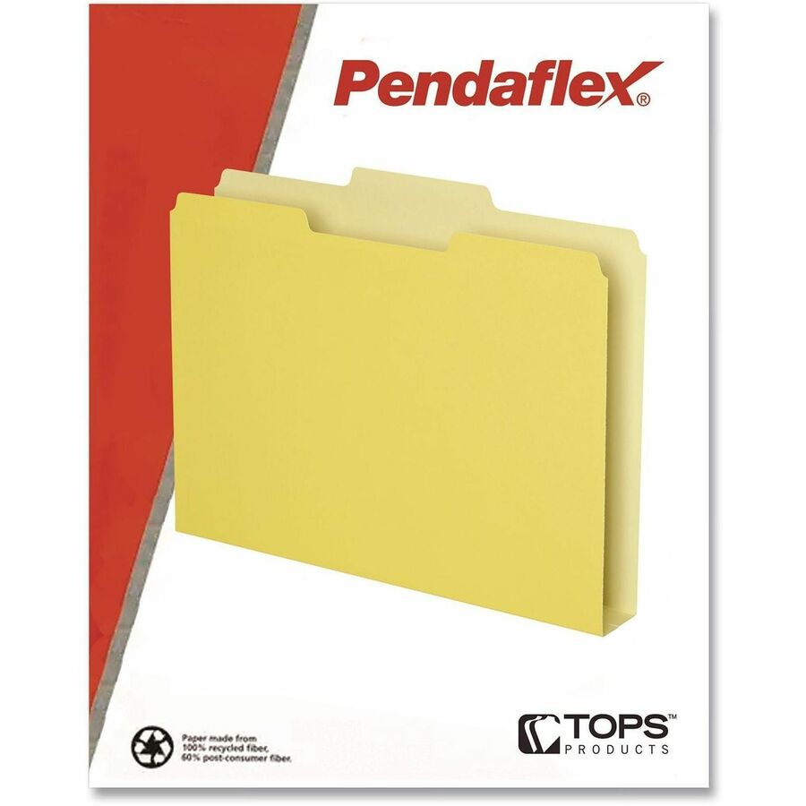 Pendaflex Double Stuff 1/3 Tab Cut Letter Top Tab File Folder - 8 1/2" x 11" - 250 Sheets Capacity - 1 1/2" Expansion - Assorted Tab Position - Yellow - 50 / Pack