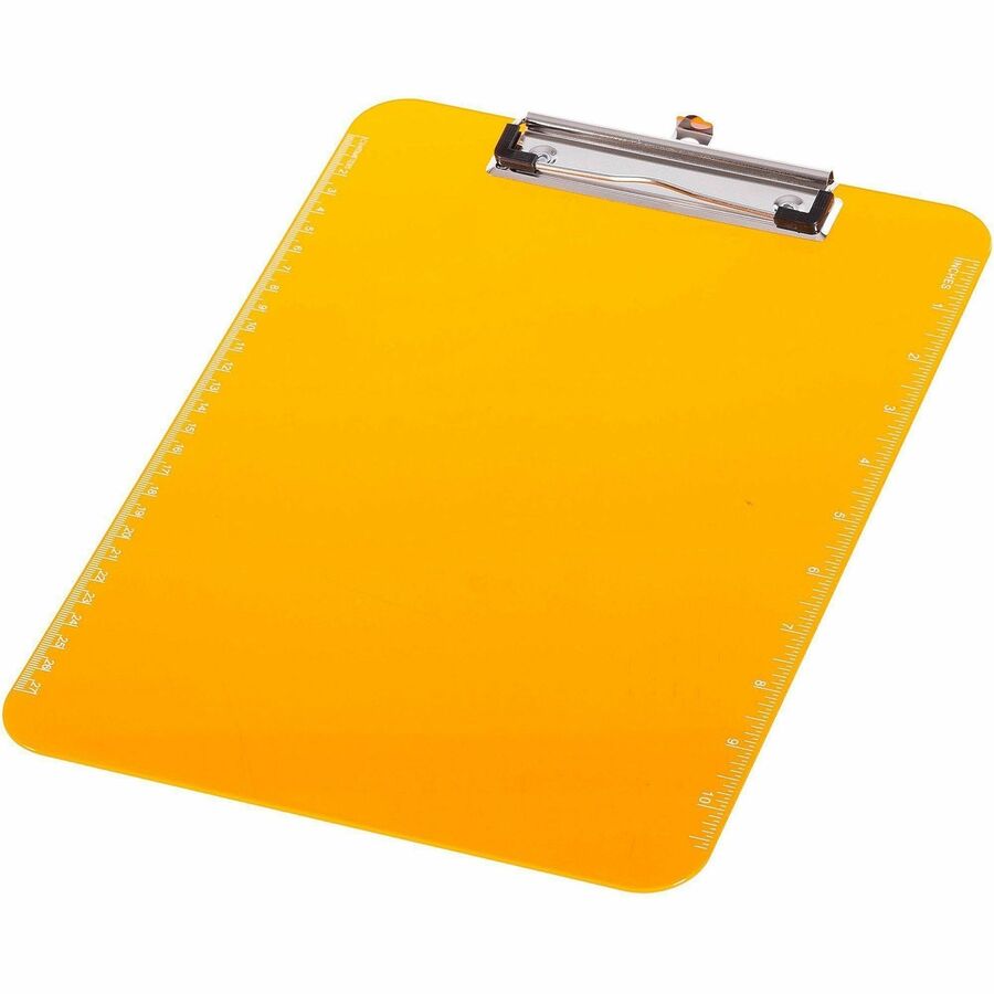Business Source Flat Clip Clipboard - 9" x 12" Sheet Size - Plastic - Neon Orange - 6 / Bundle