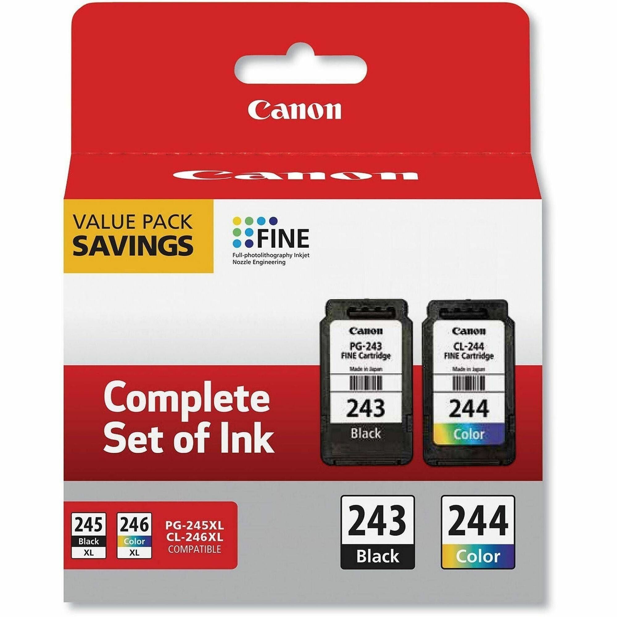 Canon PG-243 / CL-244 Original Laser Ink Cartridge - Value Pack - Black, Color Pack - Laser