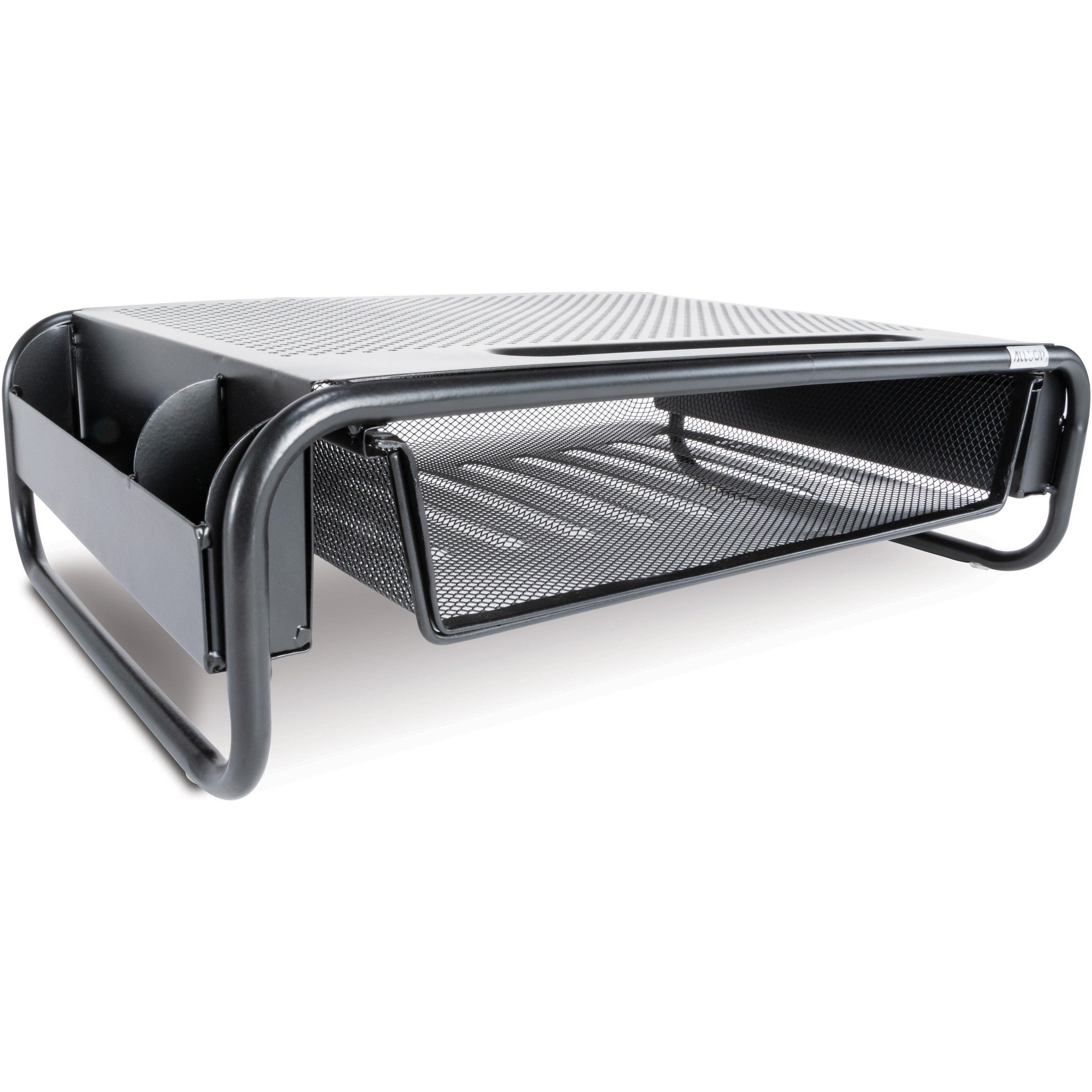 Allsop Metal Art Organizer 5 Monitor Stand with Drawer - 5.10" Height x 18" Width x 11.80" Depth - Desktop - Powder Coated - Steel - Black