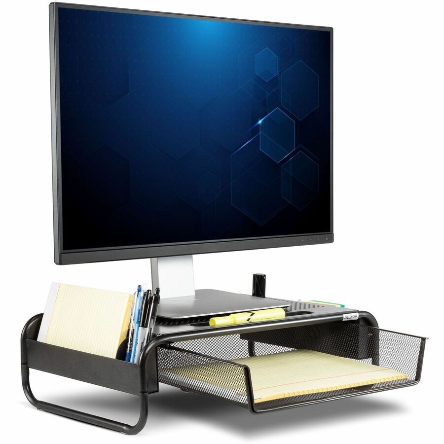 Allsop Metal Art Organizer 5 Monitor Stand with Drawer - 5.10" Height x 18" Width x 11.80" Depth - Desktop - Powder Coated - Steel - Black