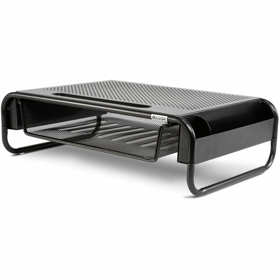 Allsop Metal Art Organizer 5 Monitor Stand with Drawer - 5.10" Height x 18" Width x 11.80" Depth - Desktop - Powder Coated - Steel - Black