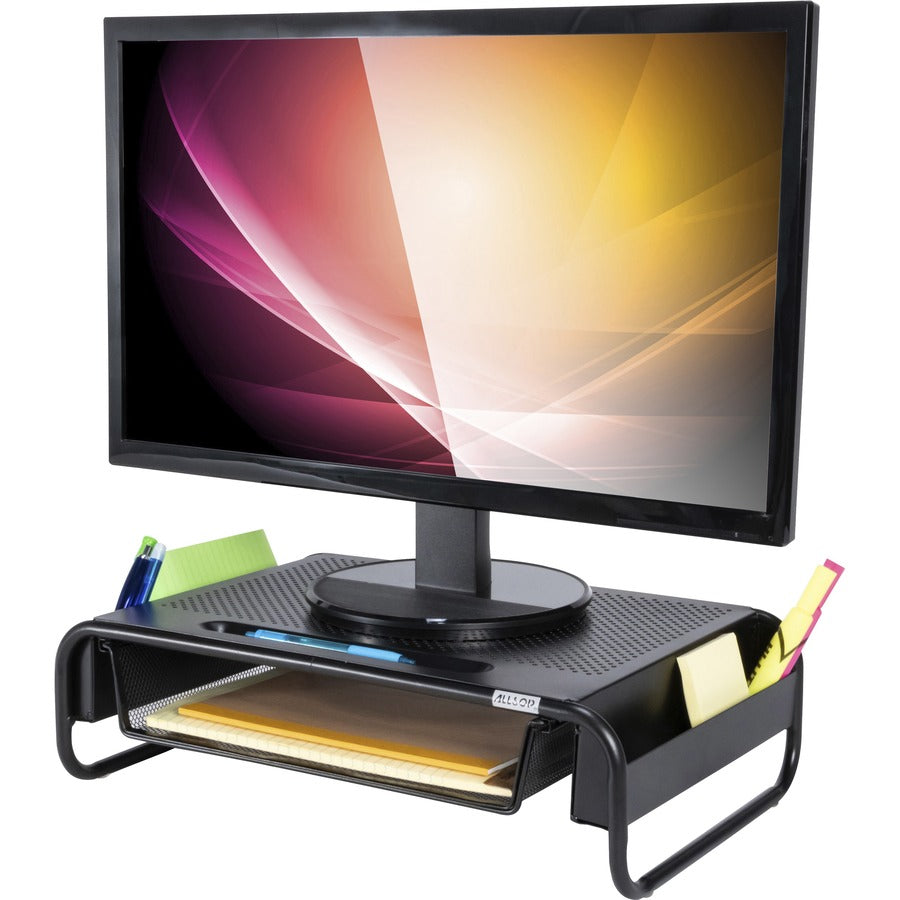 Allsop Metal Art Organizer 5 Monitor Stand with Drawer - 5.10" Height x 18" Width x 11.80" Depth - Desktop - Powder Coated - Steel - Black