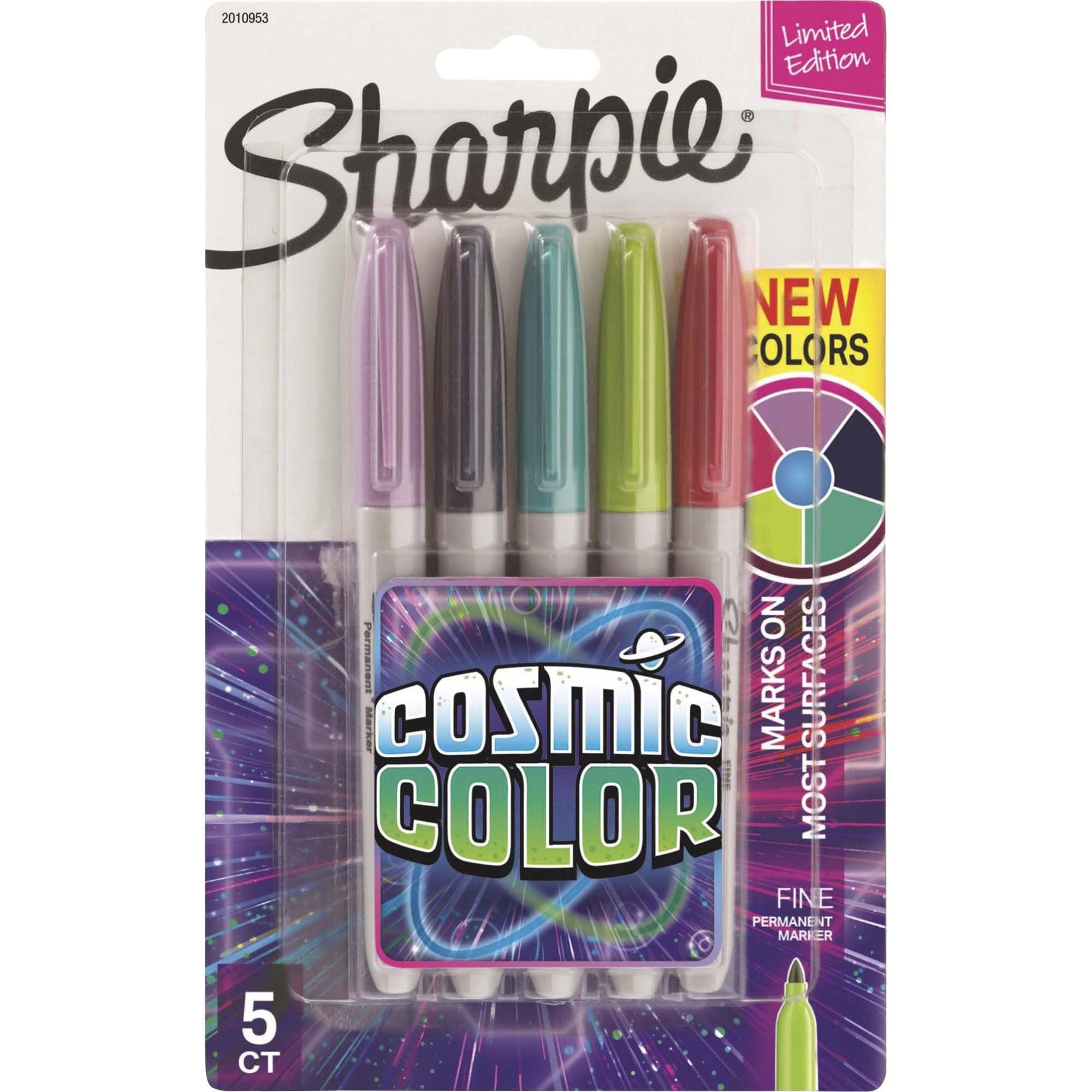 Sharpie Cosmic Color Fine Permanent Markers - Fine Marker Point - Boysenberry, Navy, Aqua, Venus Green, Jupiter Red Ink - 5 / Pack
