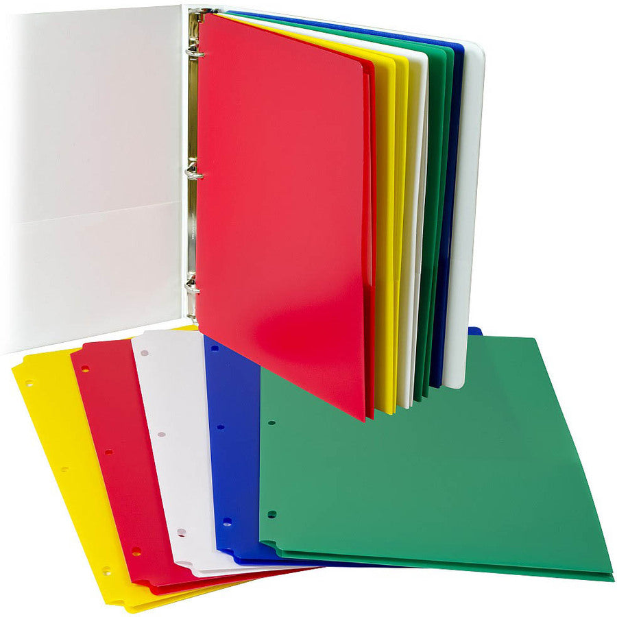 C-Line Two-Pocket Heavyweight Poly Portfolio Folder - For Letter 8 1/2" x 11" Sheet - 3 x Holes - Ring Binder - Rectangular - Red, Yellow, Green, Blue, White - Polypropylene - 10 / Pack