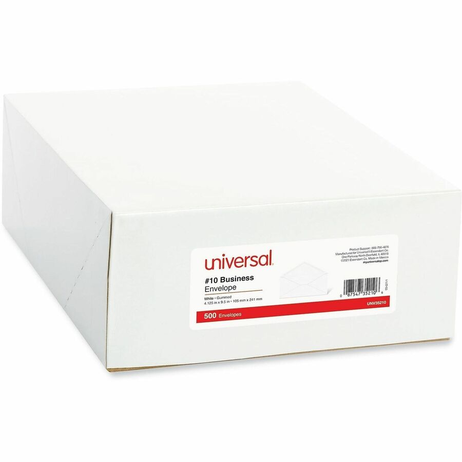 Universal Envelope - Business - #10 - 9 1/2" Width x 4 1/10" Length - 24 lb - Gummed - White - Paper Stock - 500 / Box