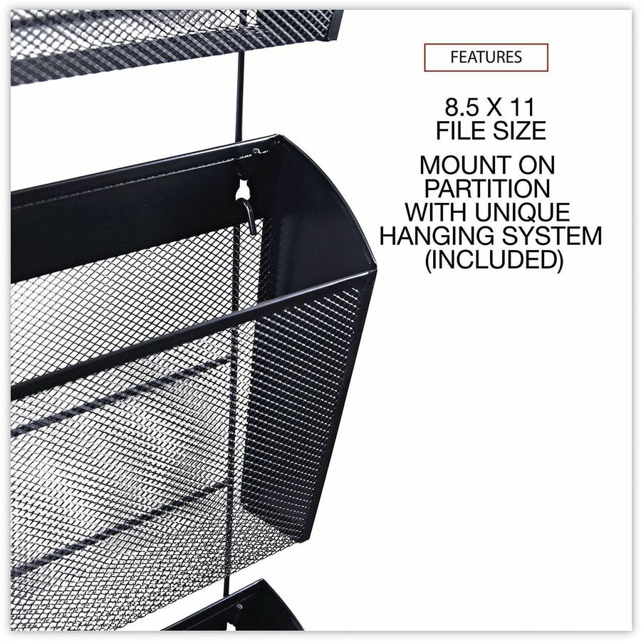 Universal Hanging Organizer - 3 Pocket(s) - 8.50" Height x 14.13" Width x 3.38" Depth - Black - Wire Mesh - 3 Set