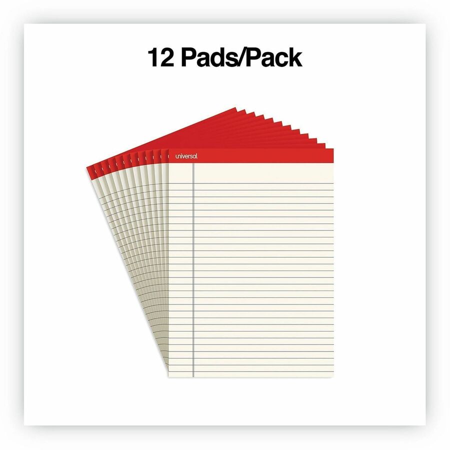 Universal Notepad - 1 Subject(s) - 50 Sheets - Tape Bound - Wide Ruled, Legal Ruled Front Ruling - 16 lb Basis Weight - 11" Height x 8.5" Width - Ivory Paper - Chipboard Cover - 1 Dozen