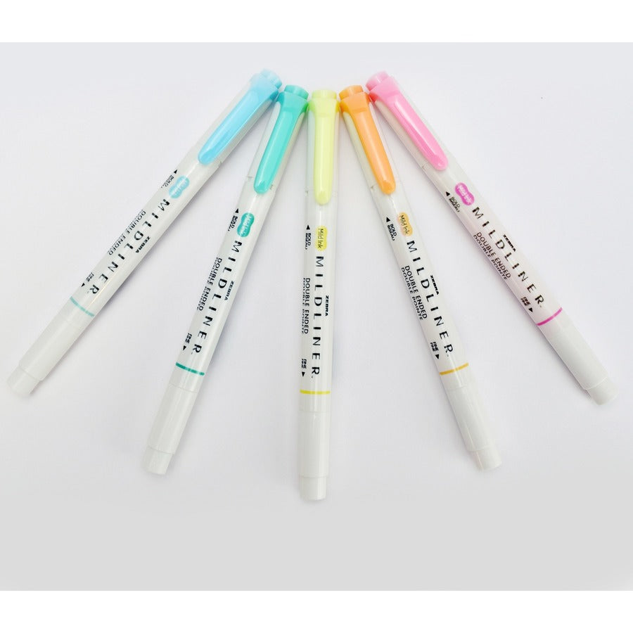 Zebra Pen Mildliner Double Ended Highlighter Assorted Fluorescent 5Pk - Broad Chisel, Fine Bullet Marker Point - Fluorescent Assorted Ink - White Barrel - 5 / Pack