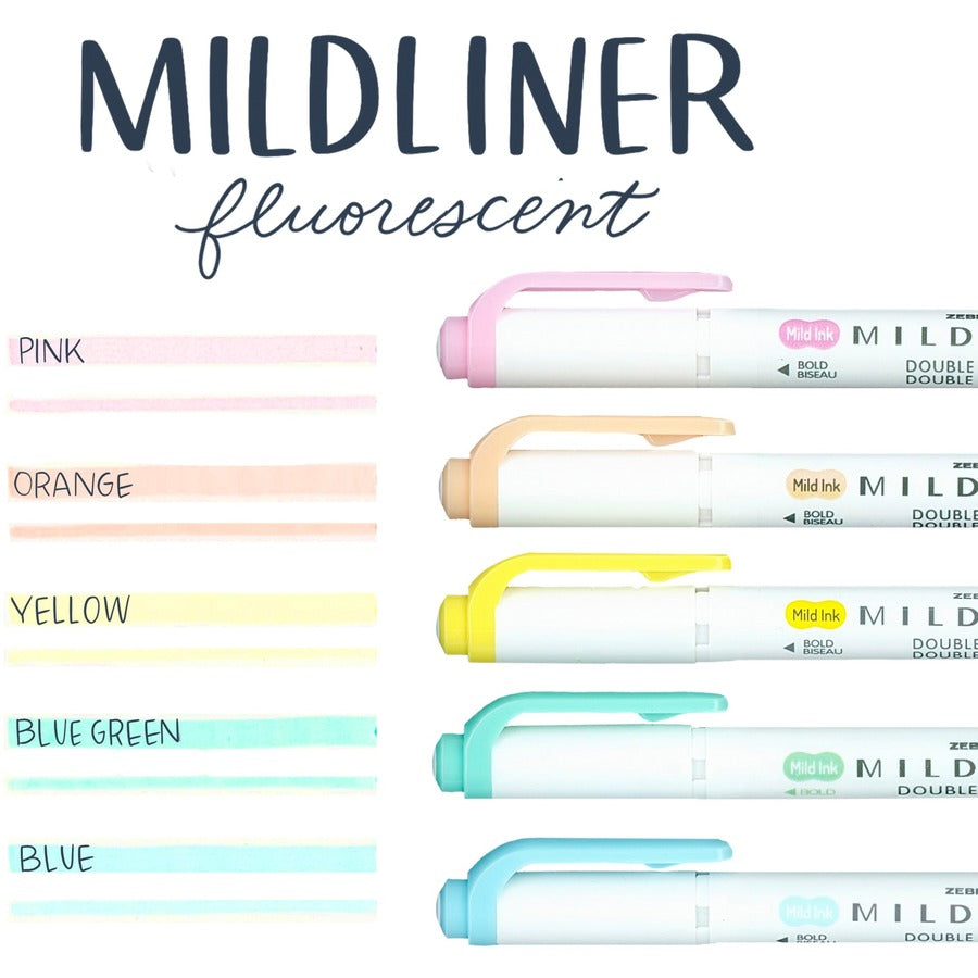 Zebra Pen Mildliner Double Ended Highlighter Assorted Fluorescent 5Pk - Broad Chisel, Fine Bullet Marker Point - Fluorescent Assorted Ink - White Barrel - 5 / Pack