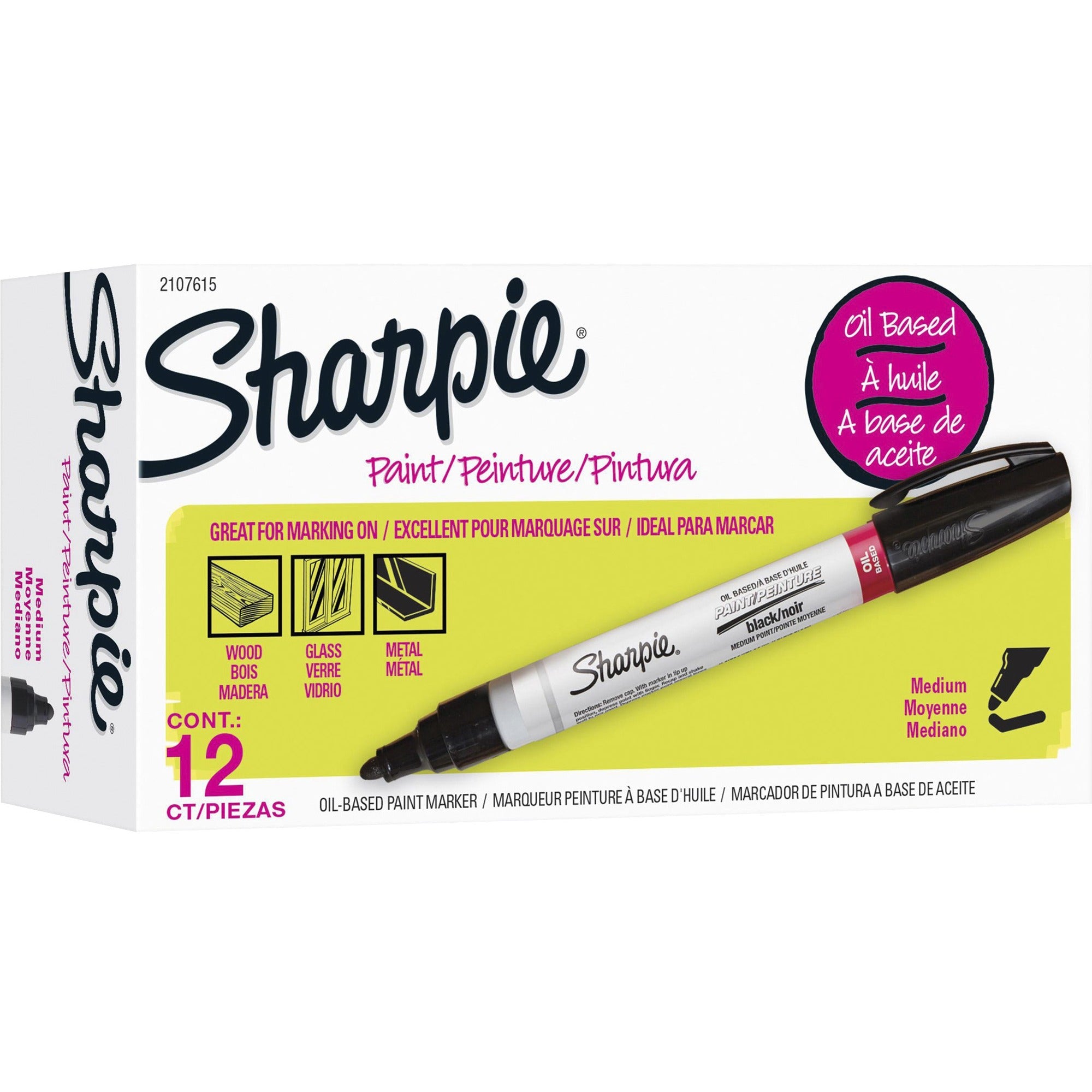 Sharpie Oil-based Paint Markers - Medium Marker Point - Black Ink - Oil Based - 1 Dozen