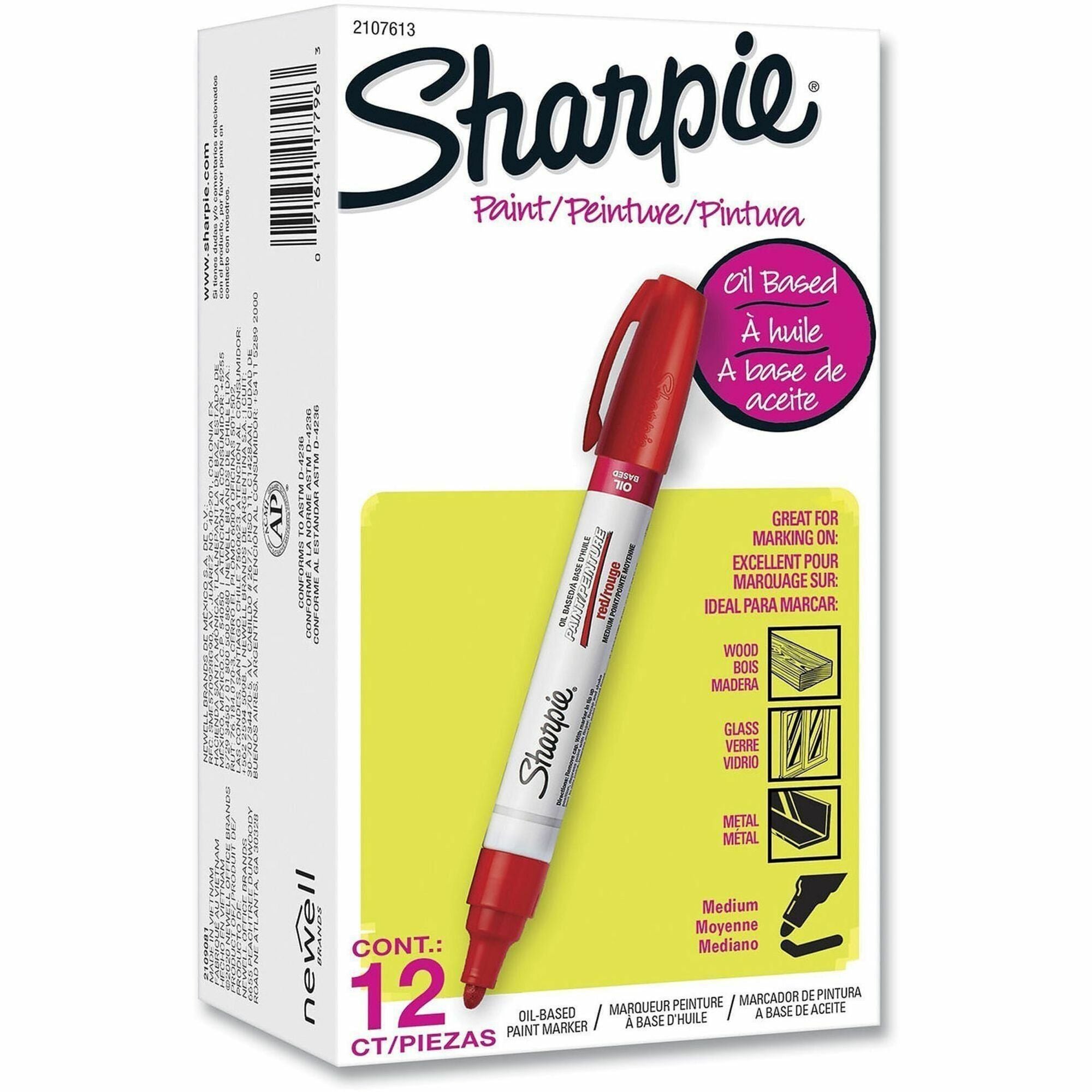 Sharpie Oil-based Paint Markers - Medium Marker Point - Red Ink - Oil Based - 12 / Dozen