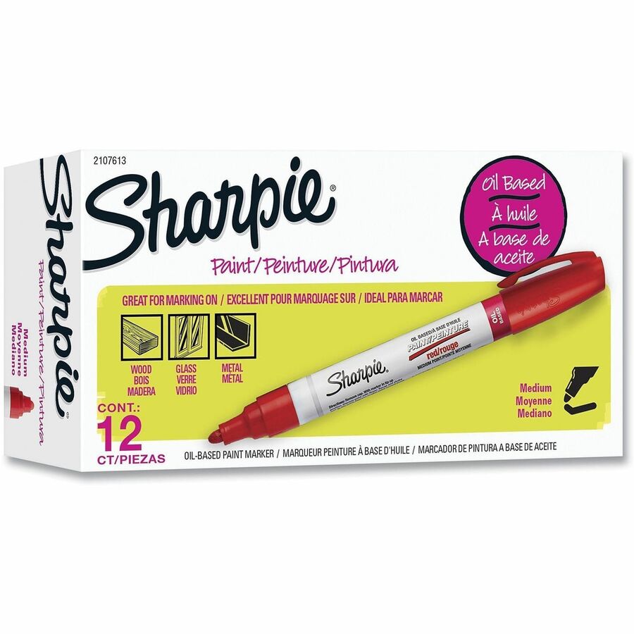 Sharpie Oil-based Paint Markers - Medium Marker Point - Red Ink - Oil Based - 12 / Dozen