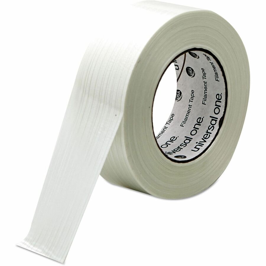Universal 350# Premium Filament Tape, 3" Core, 48 mm x 54.8 m, Clear - 59.93 yd Length x 1.89" Width x 7.4 mil Thickness - 3" Core - Clear - Synthetic Rubber - Plastic Backing - 1 Roll