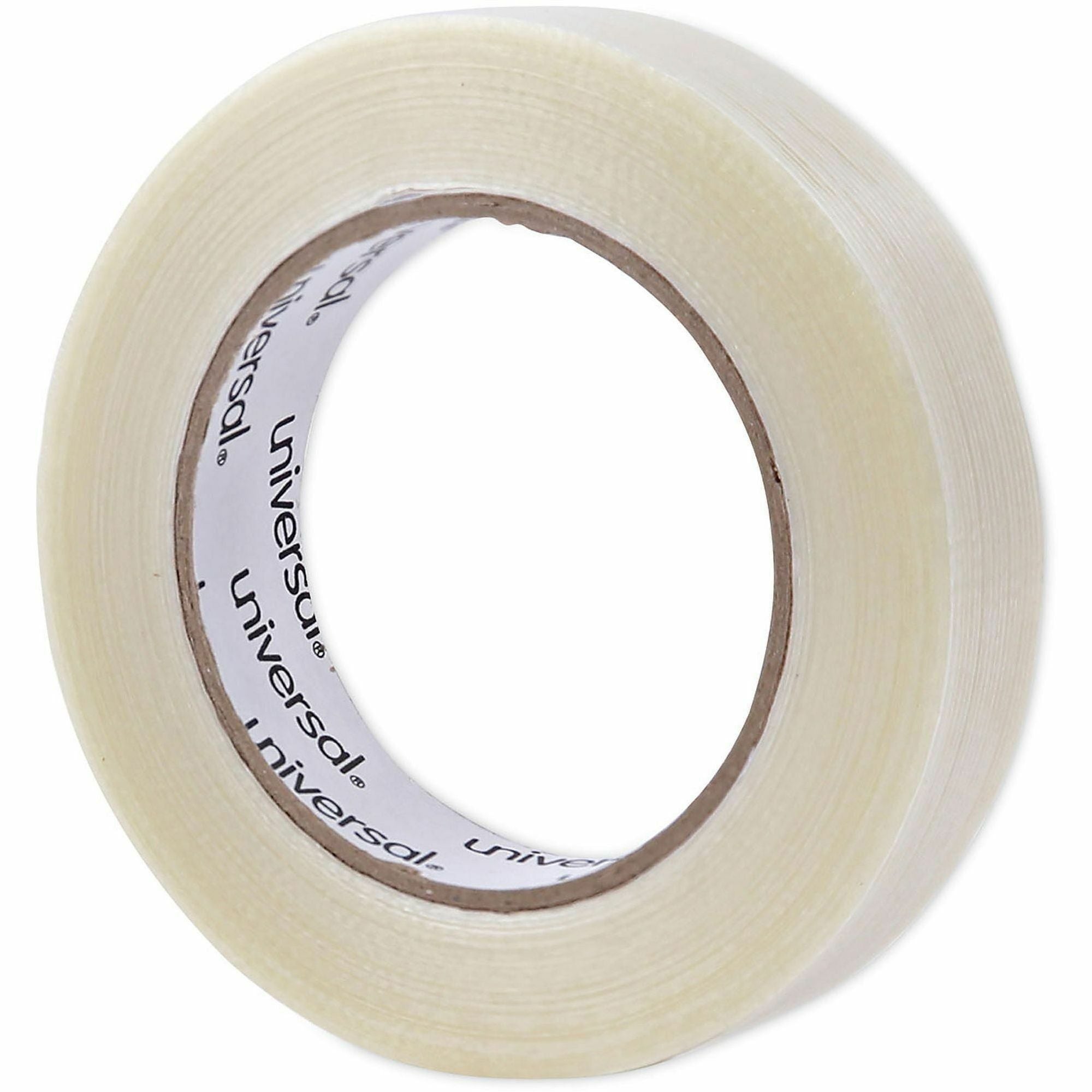 Universal 120# Utility Grade Filament Tape, 3" Core, 24 mm x 54.8 m, Clear - 59.93 yd Length x 0.94" Width x 4.3 mil Thickness - 3" Core - Clear - Synthetic Rubber - Plastic Backing - 1 Roll