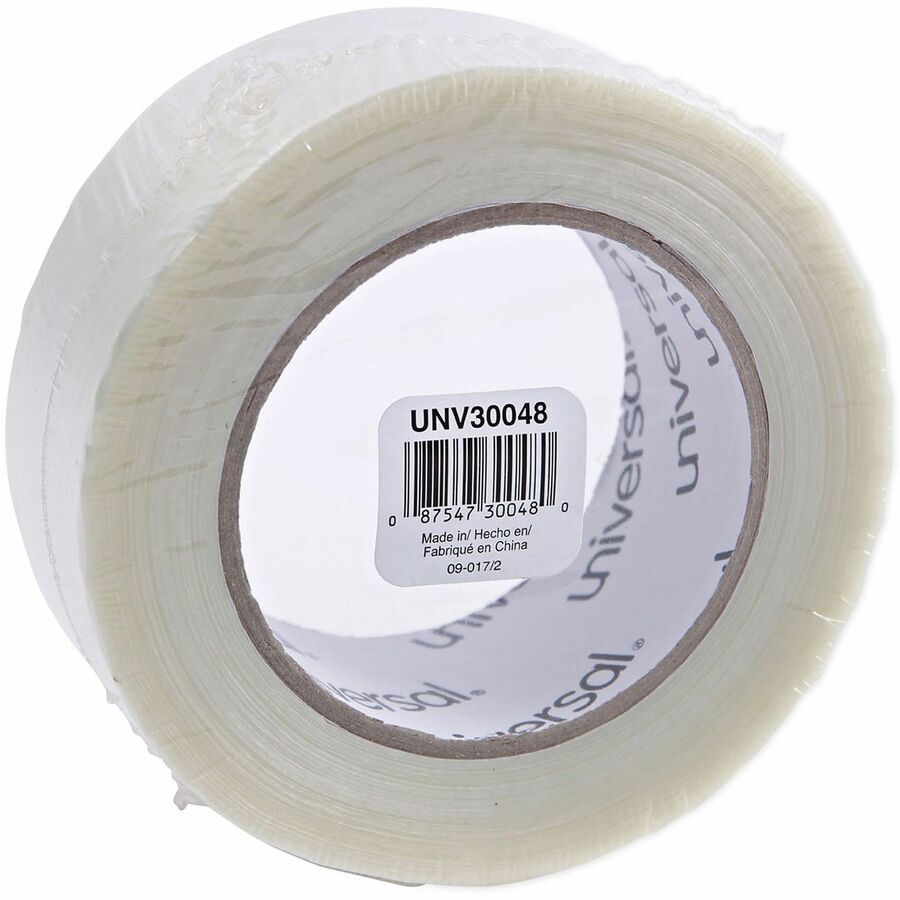 Universal 120# Utility Grade Filament Tape, 3" Core, 48 mm x 54.8 m, Clear - 59.93 yd Length x 1.89" Width x 4.3 mil Thickness - 3" Core - Clear - Synthetic Rubber - Plastic Backing - 1 Roll