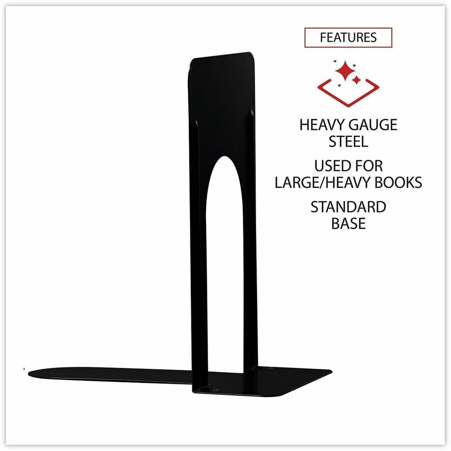 Universal Bookend - 9" Height x 5.88" Width x 8.25" Depth - Rounded Corner - Black - Steel, Metal - 1 Pair