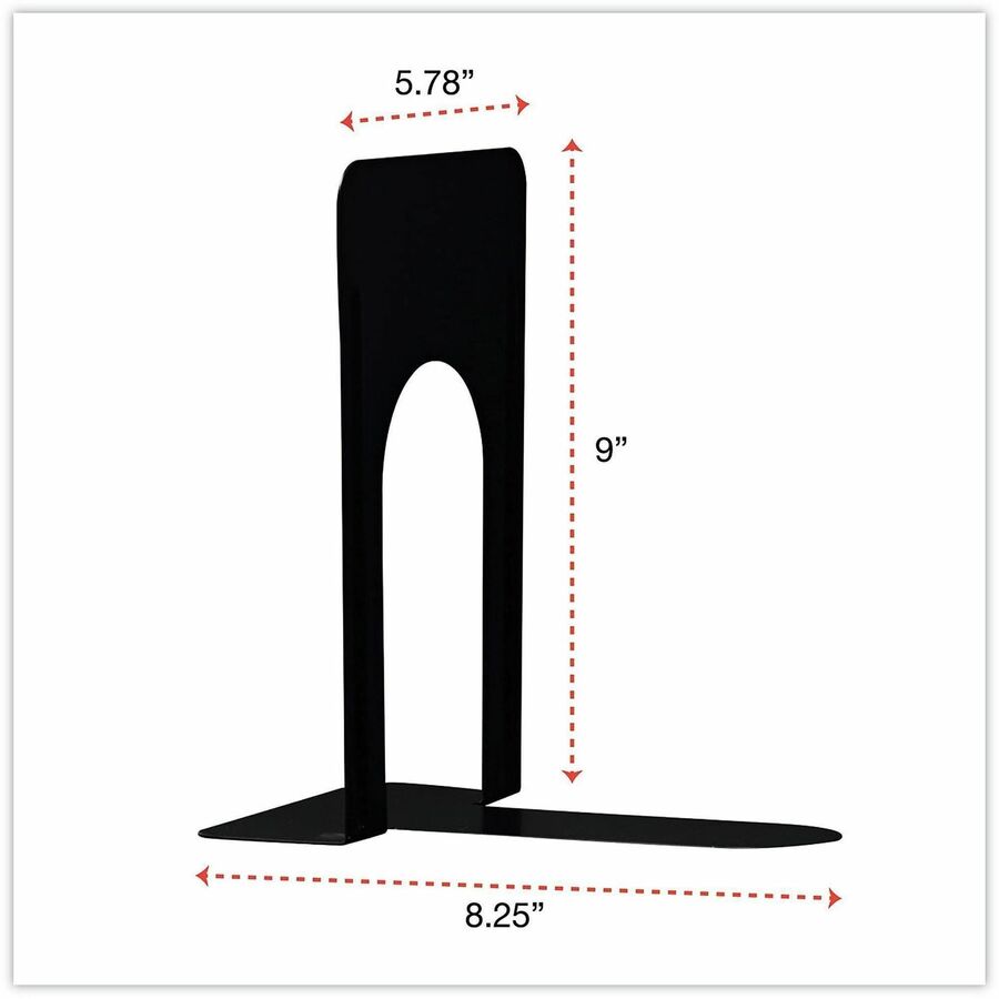 Universal Bookend - 9" Height x 5.88" Width x 8.25" Depth - Rounded Corner - Black - Steel, Metal - 1 Pair