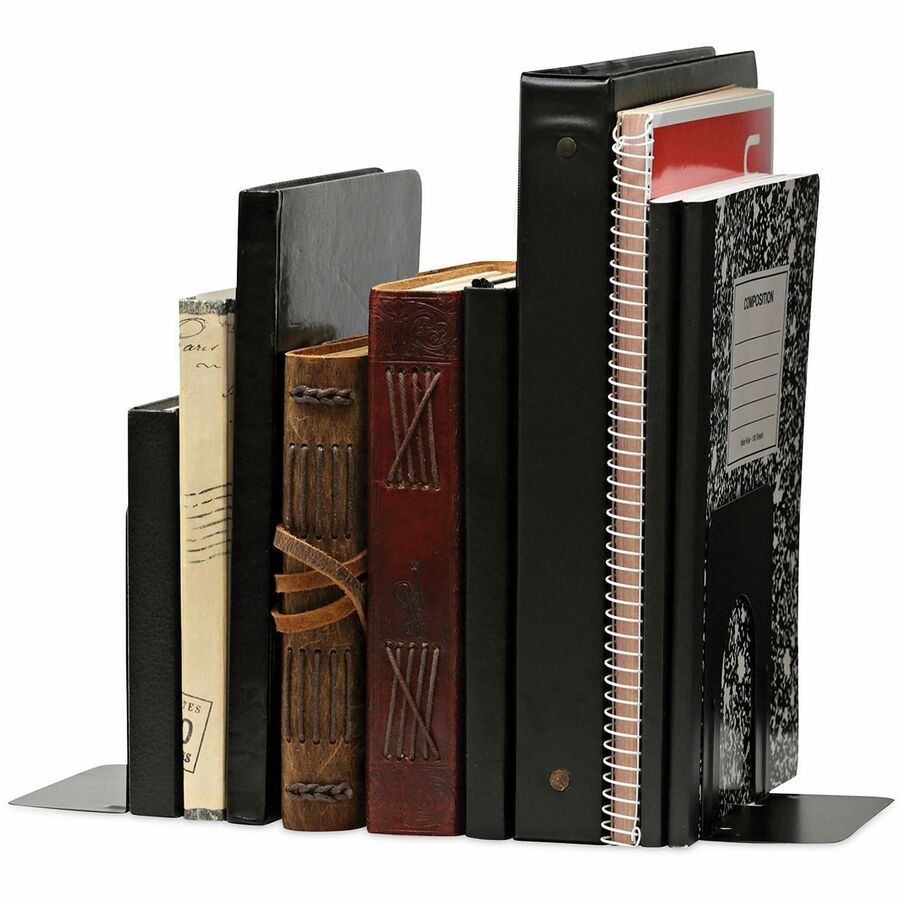 Universal Economy Bookends, 4.75 x 5.25 x 5, Heavy Gauge Steel, Black, Pair - 5" Height x 4.75" Width x 5.25" Depth - Rounded Corner - Black - Steel, Metal - 1 Pair