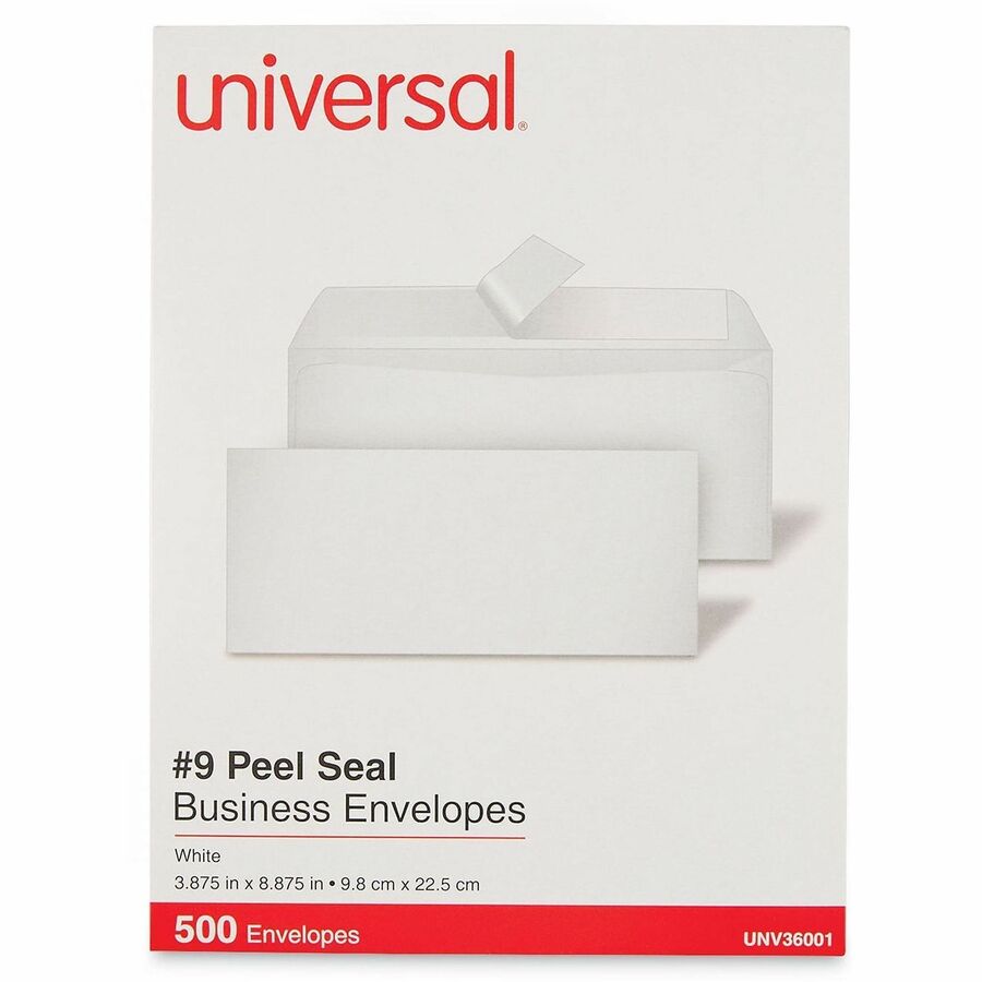 Universal Envelope - Business - #9 - 24 lb - Self Adhesive - White - Paper Stock - 500 / Box