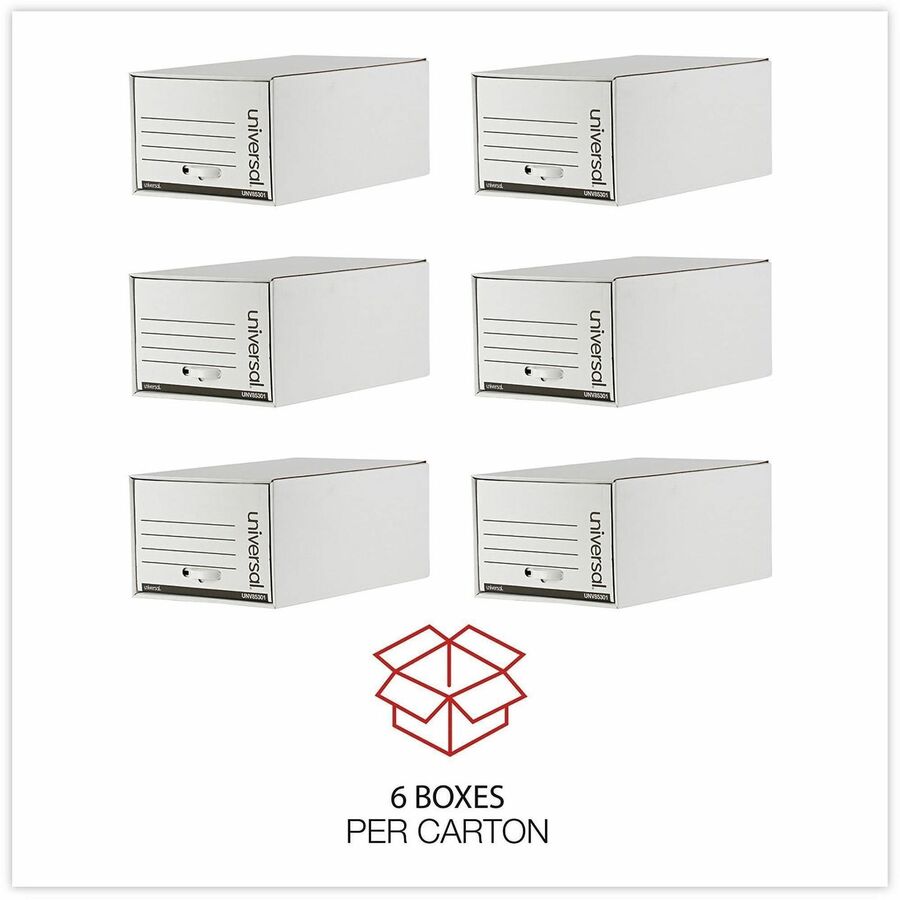 Universal Heavy-Duty Storage Drawers, Legal Files, 17.25" x 25.5" x 11.5" , White, 6/Carton - Internal Dimensions: 15.50" Width x 23.50" Depth x 10.25" Height - External Dimensions: 17.3" Width x 25.5" Depth x 11.5" Height - Media Size Supported: Legal...