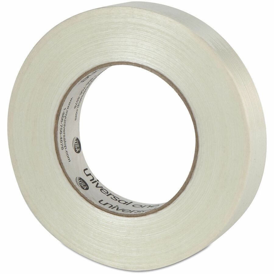 Universal 350# Premium Filament Tape, 3" Core, 24 mm x 54.8 m, Clear - 59.93 yd Length x 0.94" Width x 7.4 mil Thickness - 3" Core - Clear - Synthetic Rubber - Plastic Backing - 1 Roll