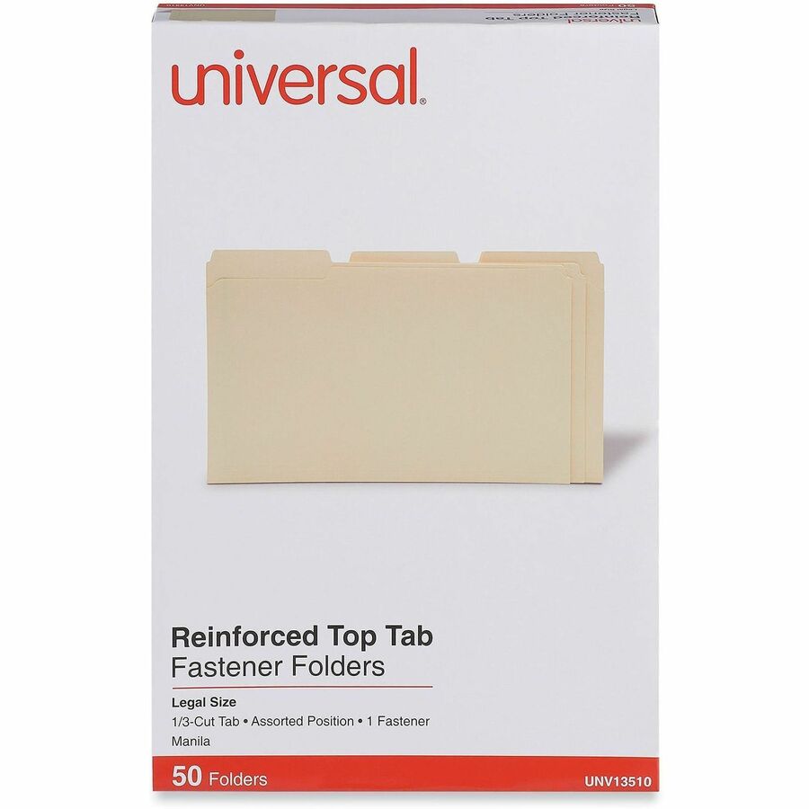 Universal 1/3 Tab Cut Legal Classification Folder - 8 1/2" x 14" - 3/4" Expansion - 1 Fastener(s) - 2" Fastener Capacity - Top Tab Location - Assorted Tab Position - Manila - 50 Box