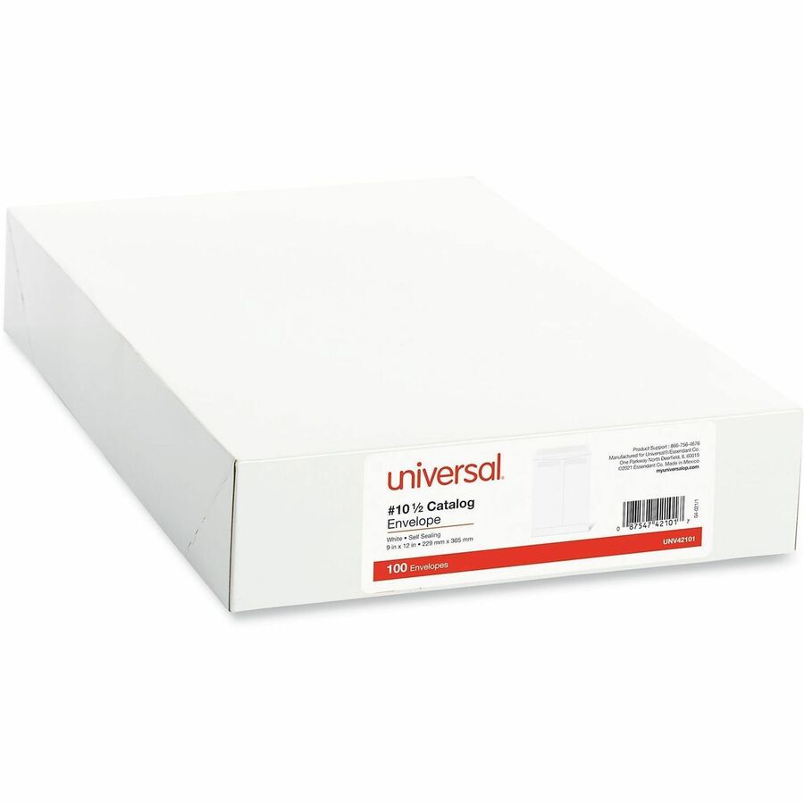 Universal Envelope - Catalog - #10 1/2 - 28 lb - Self Adhesive - White - Paper Stock - 100 / Box