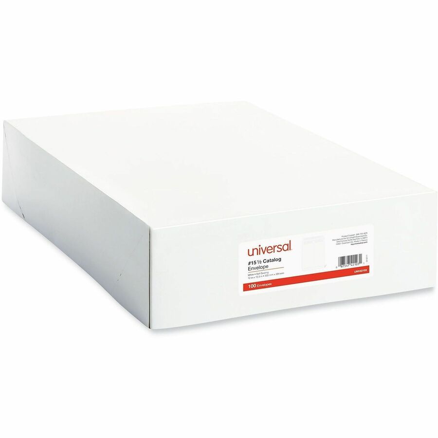 Universal Envelope - Catalog - #15 1/2 - 28 lb - Self Adhesive - White - Paper Stock - 100 / Box