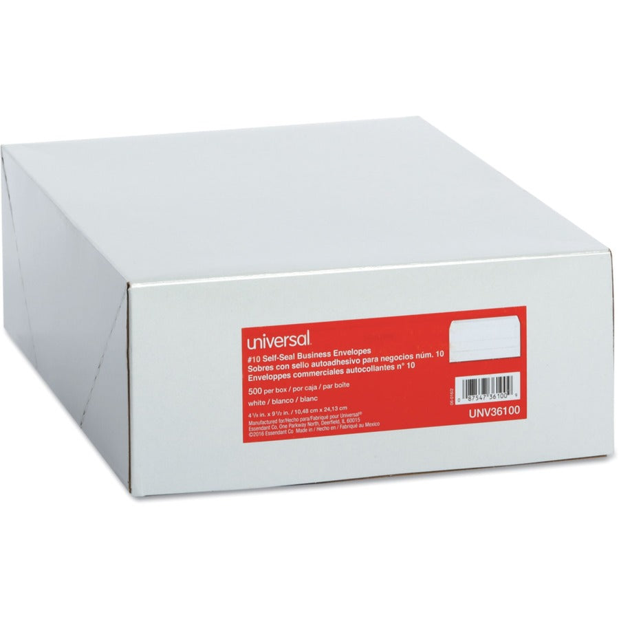 Universal Envelope - Business - #10 - 24 lb - Self Adhesive - White - Paper Stock - 500 / Box