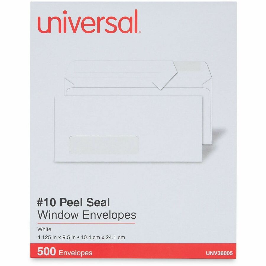 Universal Envelope - Business - #10 - 24 lb - Self Adhesive - White - Paper Stock - 500 / Box