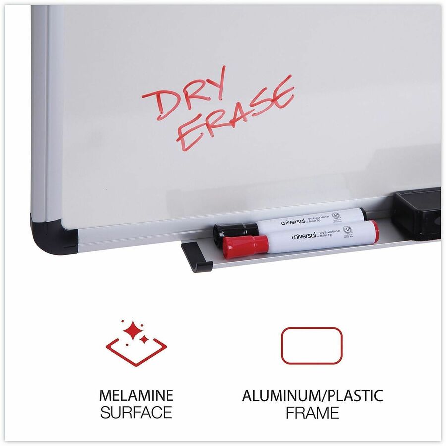 Universal Dry Erase Board - 48" (4 ft) Width x 36" (3 ft) Height - White Melamine Surface - Satin Aluminum Frame - 1 Each