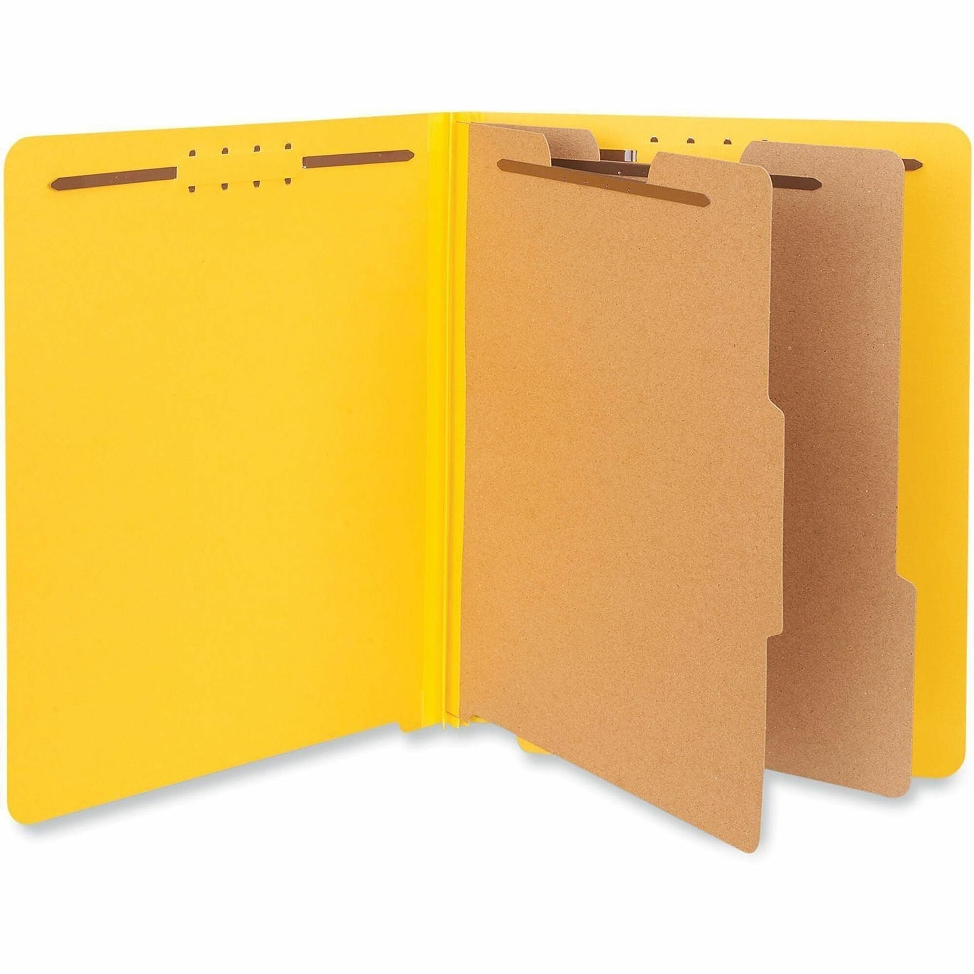 Universal Straight Tab Cut Letter Classification Folder - 8 1/2" x 11" - 2" Expansion - 6 Fastener(s) - 2" Fastener Capacity - End Tab Location - 2 Divider(s) - Yellow - 10 Box