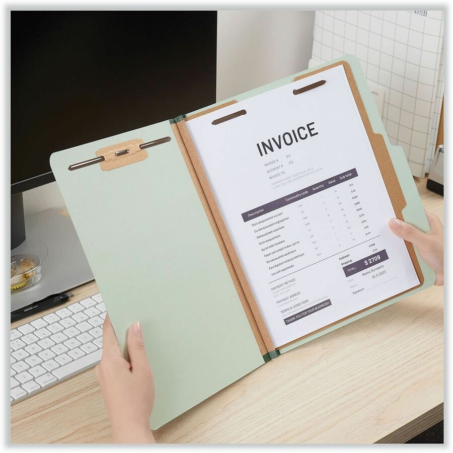 Universal 2/5 Tab Cut Letter Classification Folder - 8 1/2" x 11" - 2" Expansion - 4 Fastener(s) - 2" Fastener Capacity - Top Tab Location - Right of Center Tab Position - 1 Divider(s) - Gray, Green - 10 Box