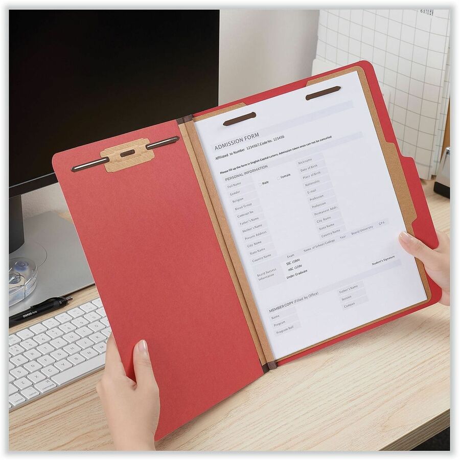 Universal 2/5 Tab Cut Letter Classification Folder - 8 1/2" x 11" - 2" Expansion - 4 Fastener(s) - 2" Fastener Capacity - Top Tab Location - Right of Center Tab Position - 1 Divider(s) - Ruby Red - 10 Box